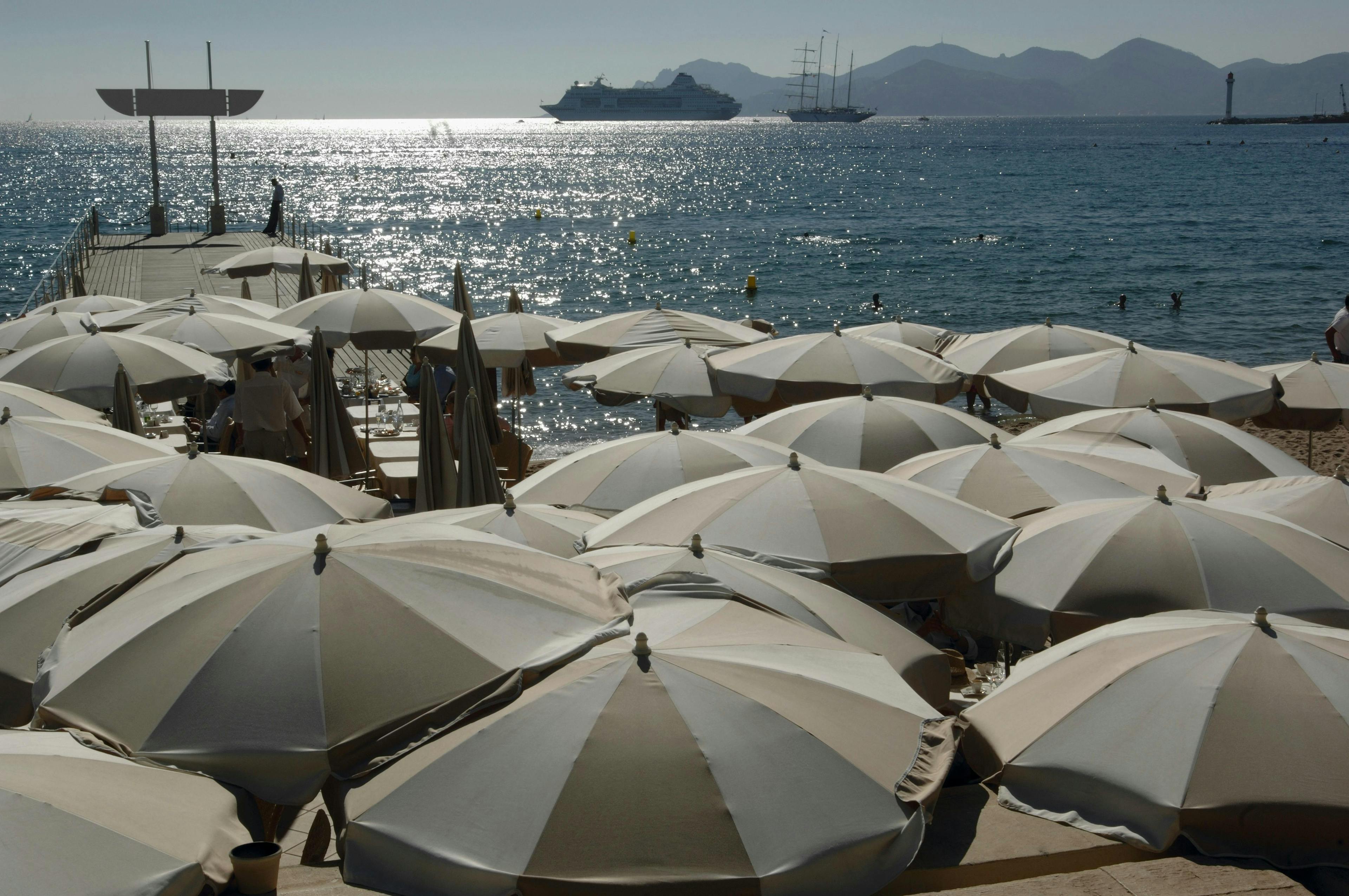 Umbrellas South of France coast via Getty Images