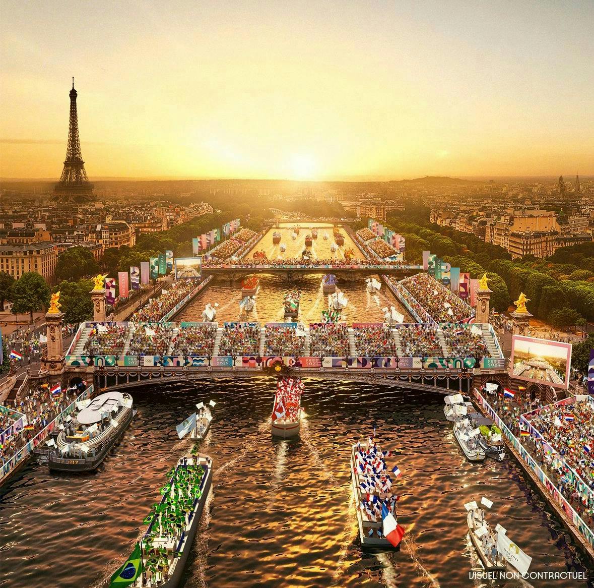 A digital representation of the 2024 Olympics Opening Ceremony in Paris. Courtesy of Instagram/ @olympicshospitality.