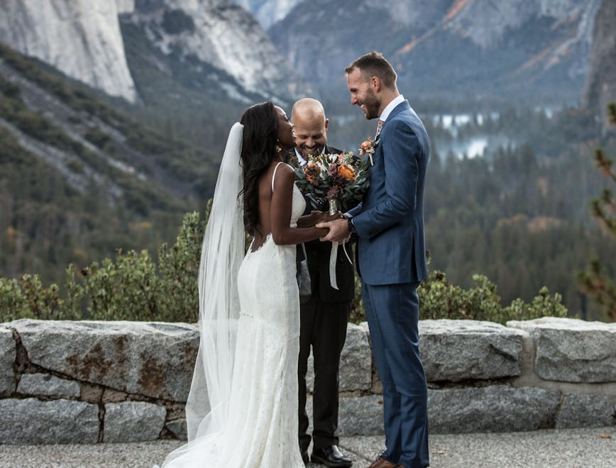 Bride and Groom at wedding ceremony in Yosemite National Park