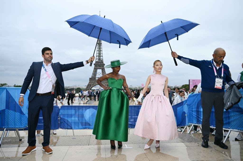 Ariana Grande and Cynthia Erivo attend the Opening Ceremony in Paris. Getty Images. / olympics celebrities paris