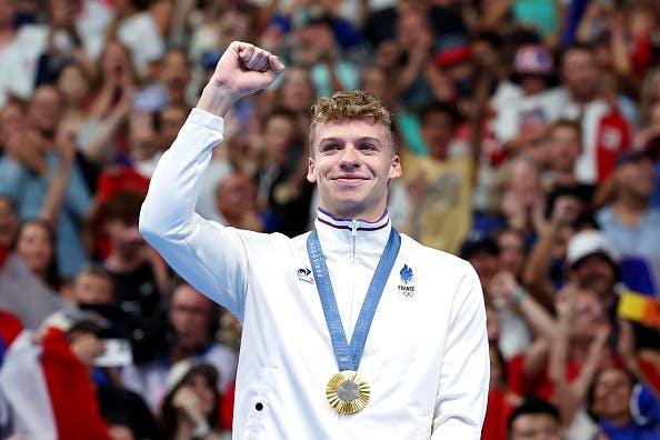 Léon Marchand at the Paris 2024 Olympics. Getty Images.