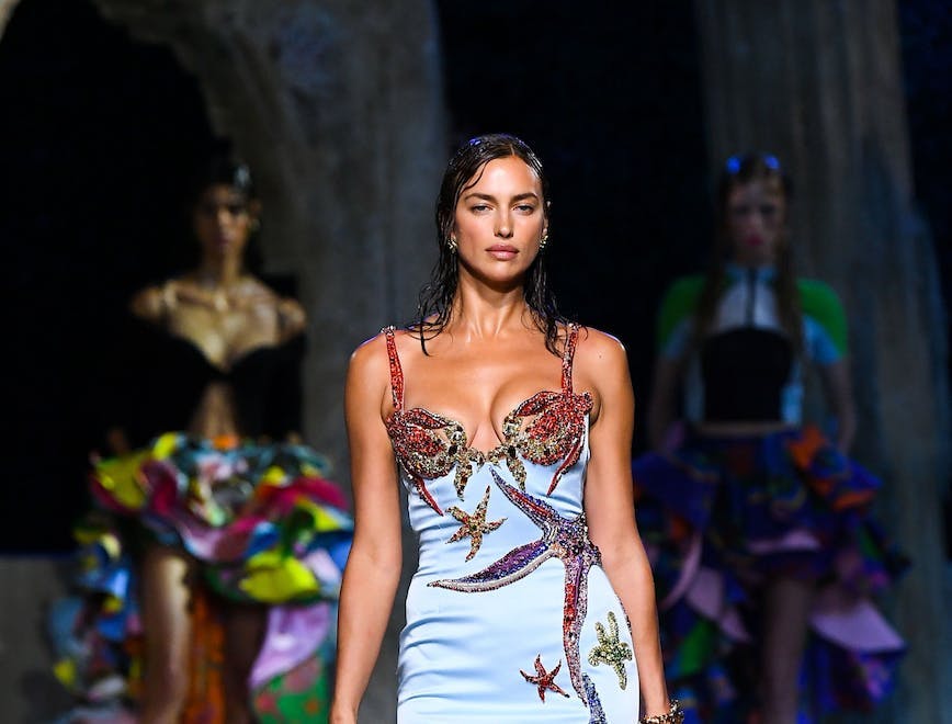 A model walking for the Versace Spring 2021 runway show.