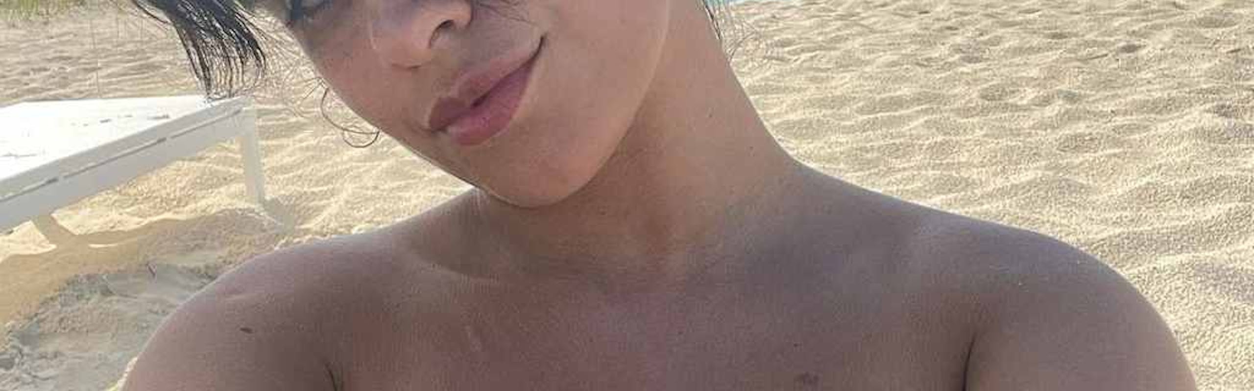 Camila Cabello in a blue bikini on the beach