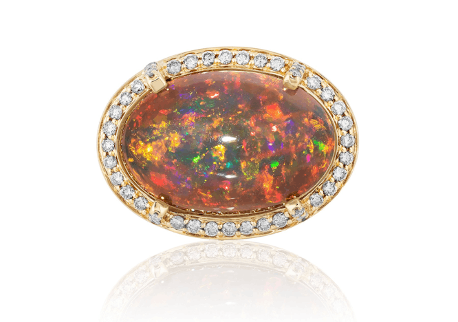 18K Yellow Gold Opal Diamond Ring from Goshwara
