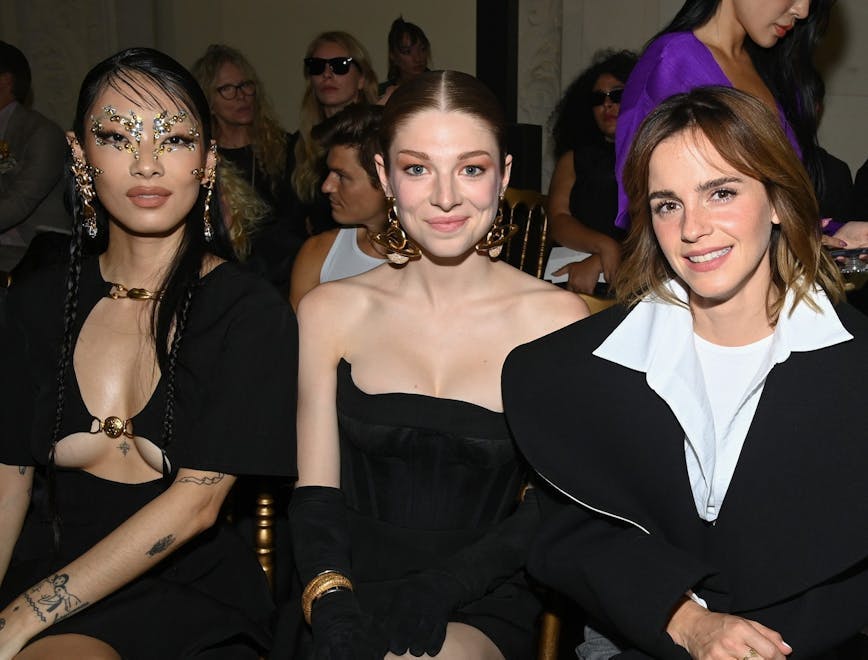 Rina Sawayama, Hunter Schafer, and Emma Watson at Schiaparelli Fall/Winter 2022 Haute Couture.