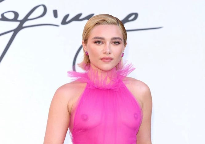 Florence pugh in a sheer valentino pink dress