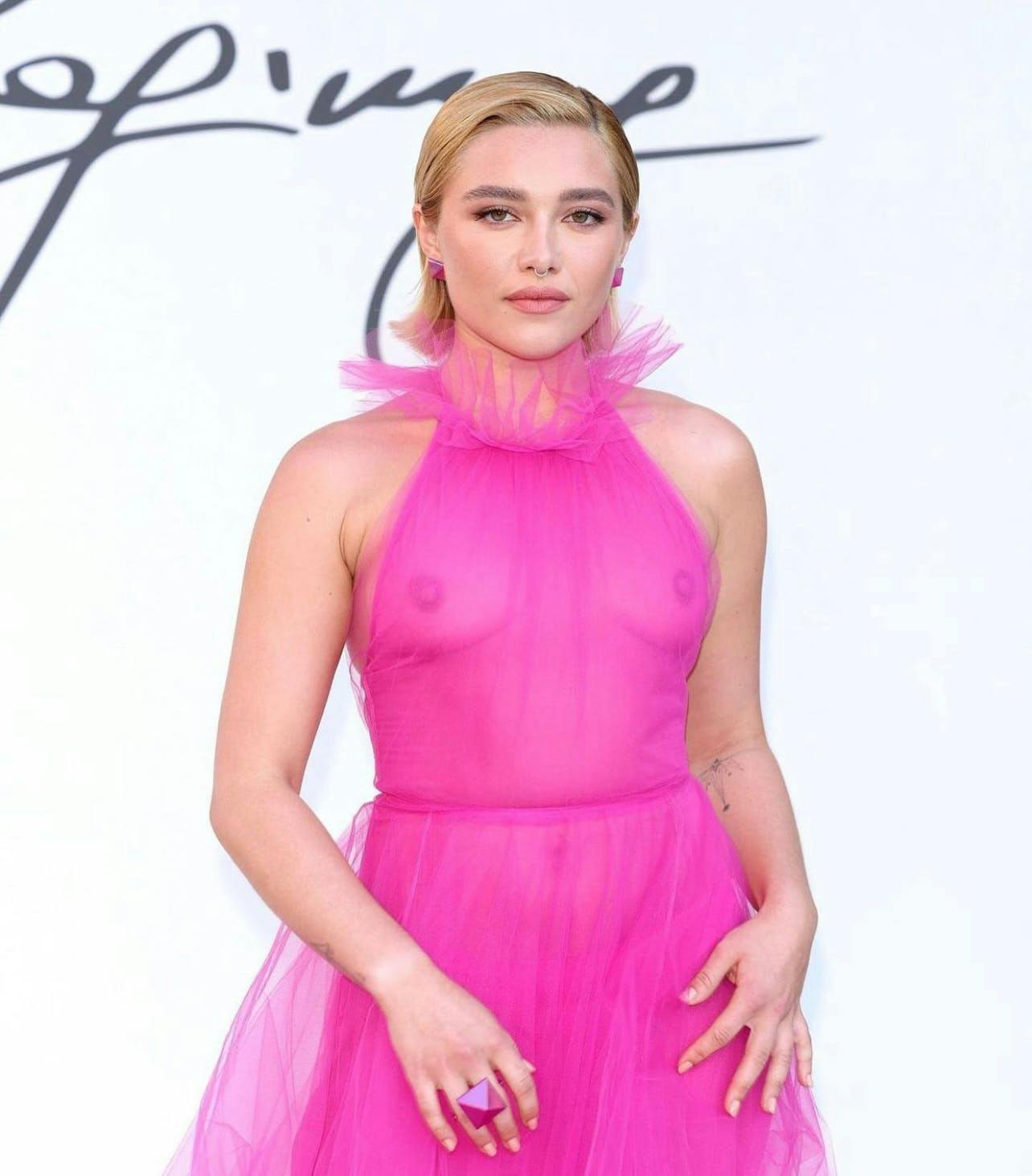 Florence pugh in a sheer valentino pink dress