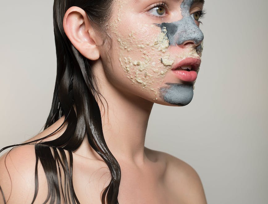 Woman wearing a face mask and towel
