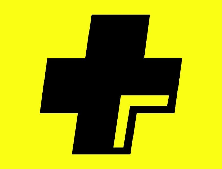 The creator plus logo: A black plus sign on a yellow background