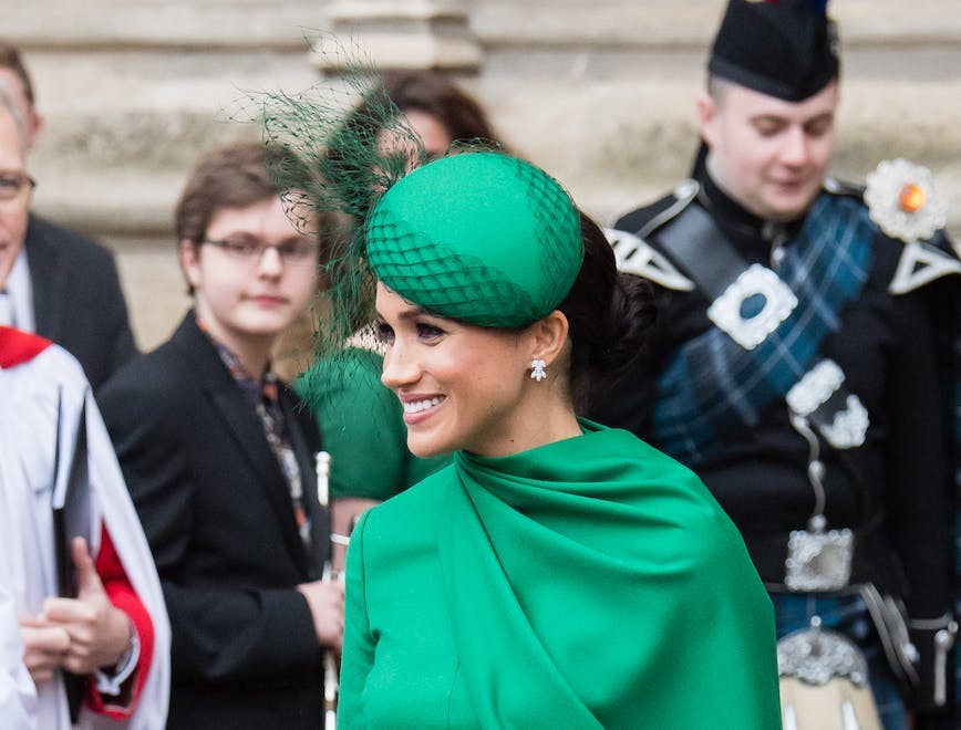 Meghan Markle wearing an all green ensemble for Commonwealth day