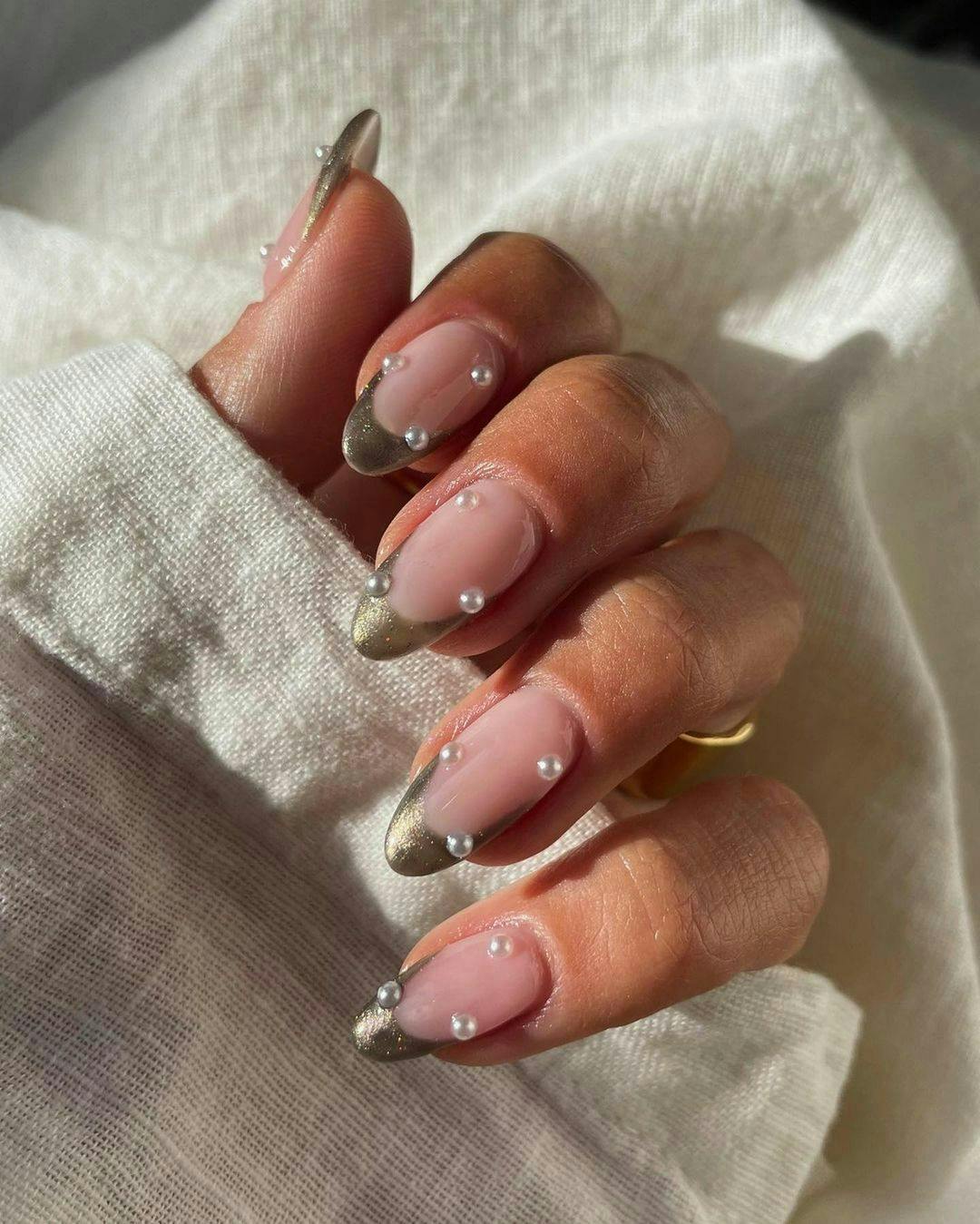 glazed pearl nails white sheet