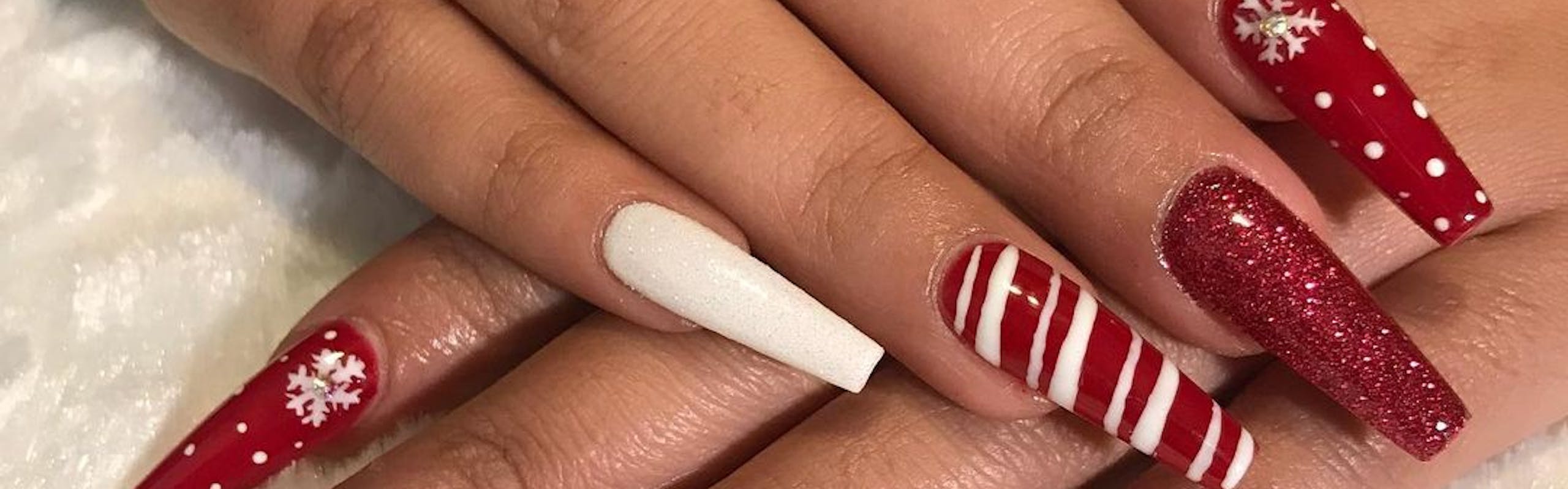 long red and white candy cane nails