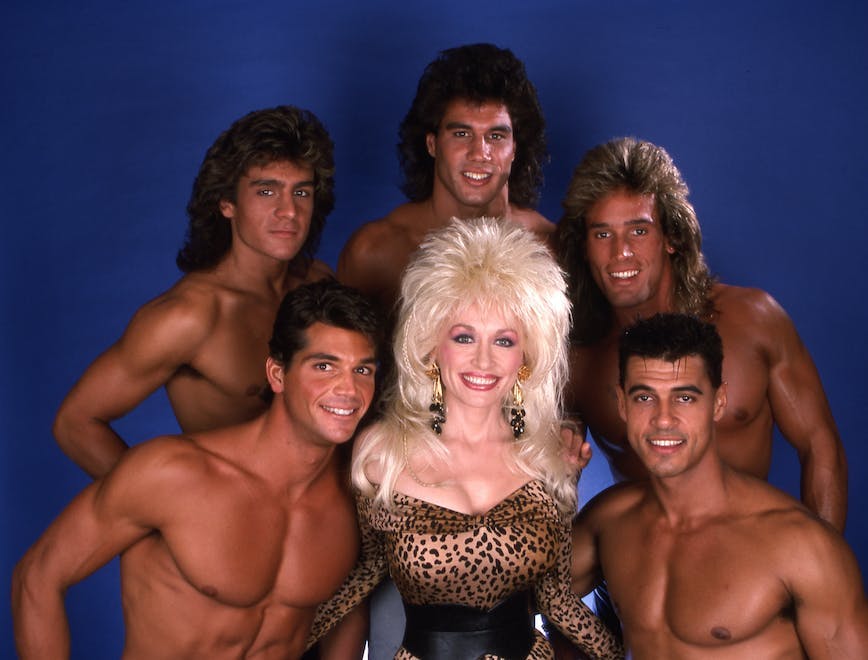 Dolly Parton and The Chippendales on 'Dolly' in 1987.