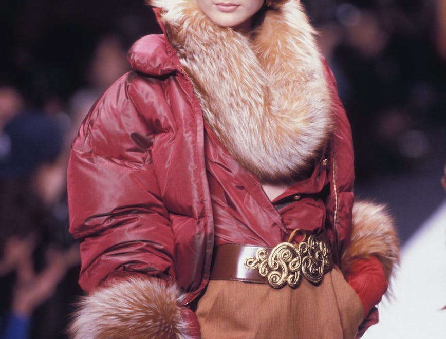 paris fashion coat woman adult female person jacket face glove fur