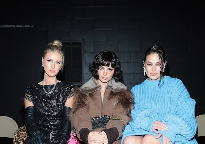 Nicky Hilton Rothschild, Emily Ratajkowski, and Ashley Graham at the Marc Jacobs Fall/Winter 2023 show. Photo via Getty Images.