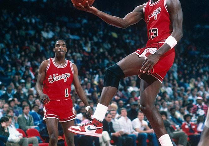 Michael Jordan playing basketball.