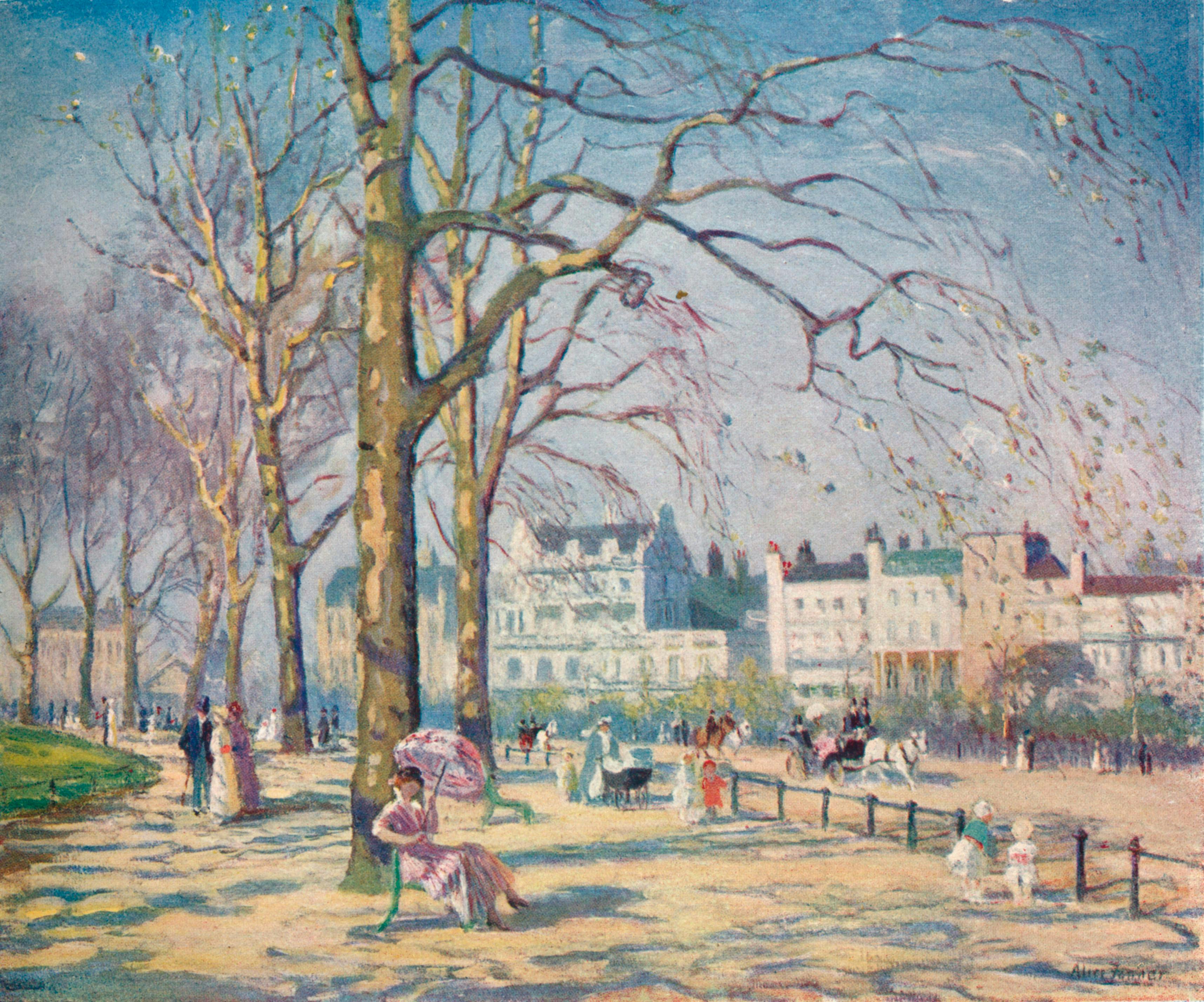 Painting of Hyde Park in the spring.