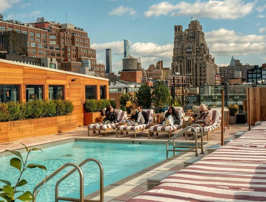 Coolest rooftop pools in NYC include Soho House.