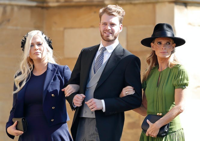 Louis Spencer with his mother and sister at the wedding of Prince Harry and Megan Markle in May of 2018.