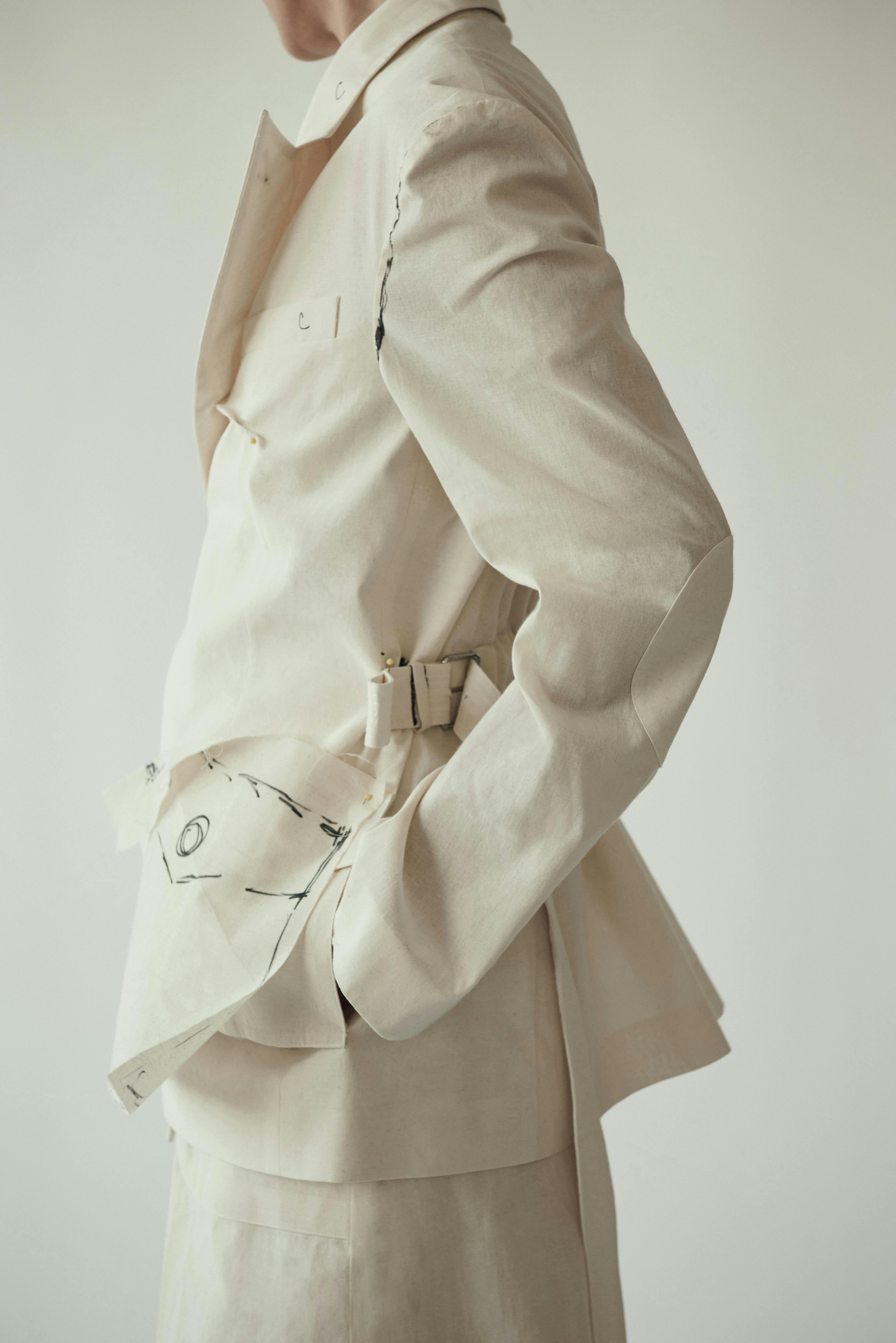 model in cream tailored jacket from peter do and banana republic collab
