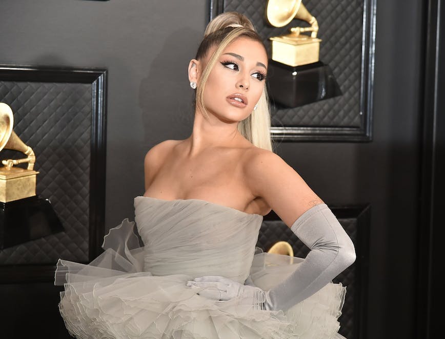 ariana grande in grey tulle gown; everyone leaving scooter braun