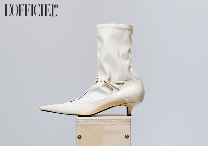 white leather pointed toe kitten heel boot