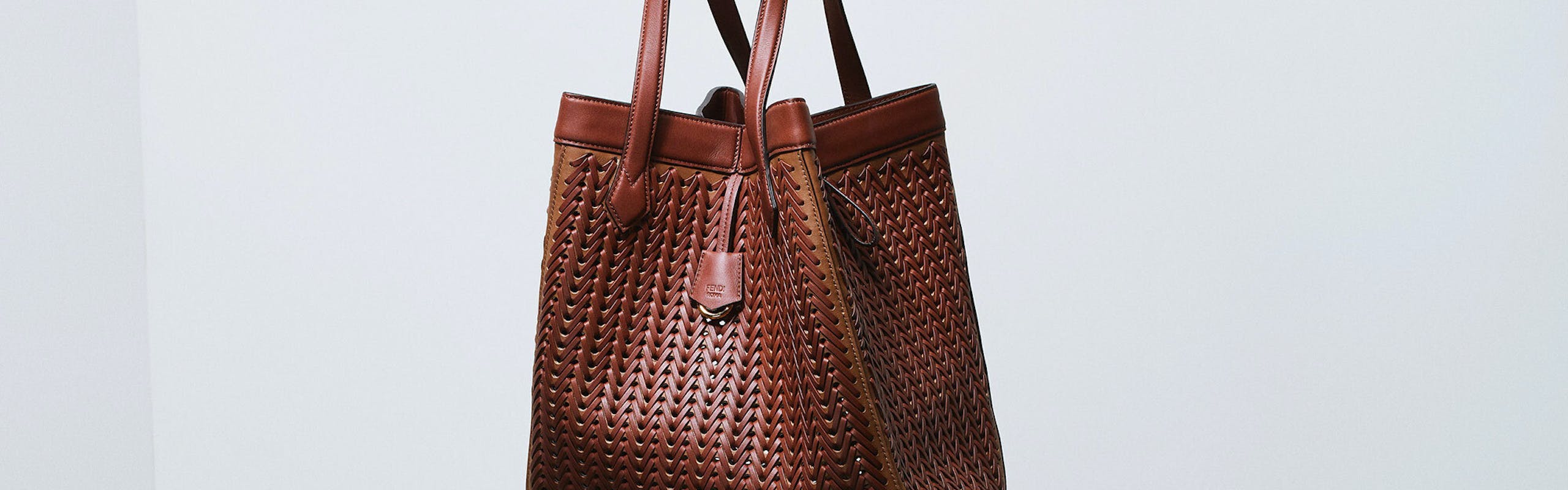 brown crochet leather bag fendi