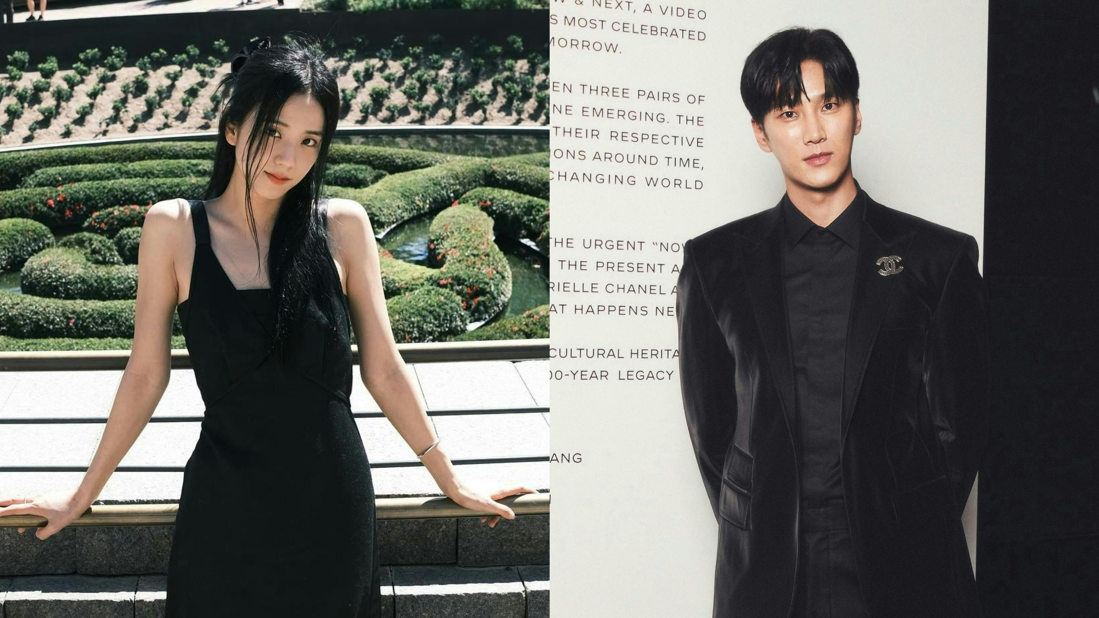 Jisoo in a black dress and Ahn Bo-hyun in a black suit