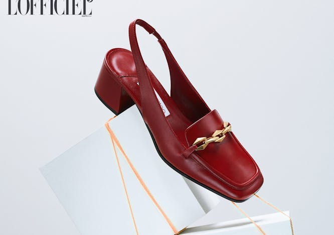 Slingback Loafer in Burgundy and Gold Detail