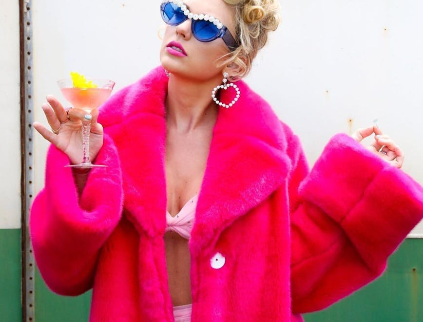 coat person photography portrait adult female woman sunglasses jacket finger